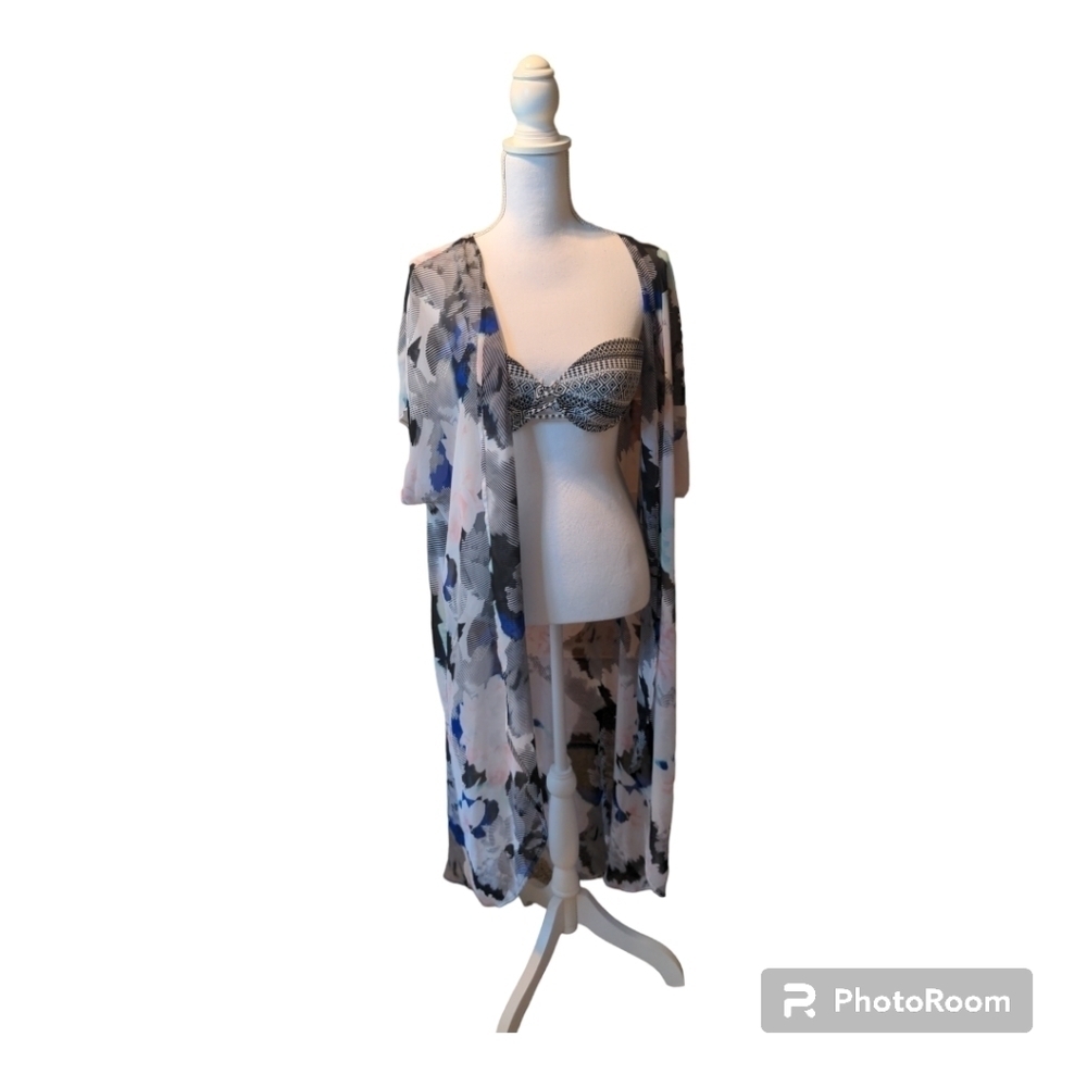 BOHO BOUTIQUE Sheer Floral Kimono SWIM COVER UP Size 0X/1X EUC